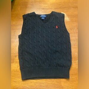 Polo by Ralph Lauren Black Cable-Knit V-Neck Sweater Vest with Red Pony